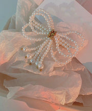 Modern White Crystal Pearl Bow Hairpin