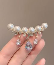 Modern White Crystal Pearl Tassel Brooches