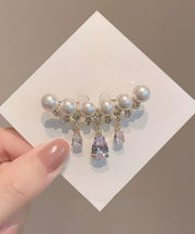 Modern White Crystal Pearl Tassel Brooches