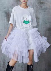 Modern White Dog Patchwork Tulle Tea Dress Summer