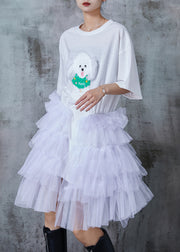 Modern White Dog Patchwork Tulle Tea Dress Summer