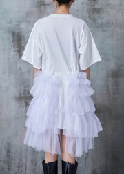 Modern White Dog Patchwork Tulle Tea Dress Summer