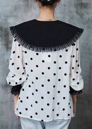 Modern White Dot Patchwork Cotton Shirt Top Spring