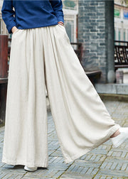 Modern White Elastic Waist Draping Linen Straight Pants Fall