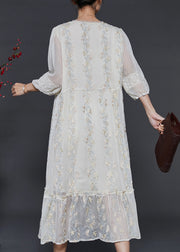 Modern White Embroidered Silk Maxi Dresses Summer