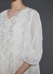 Modern White Embroidered Silk Maxi Dresses Summer