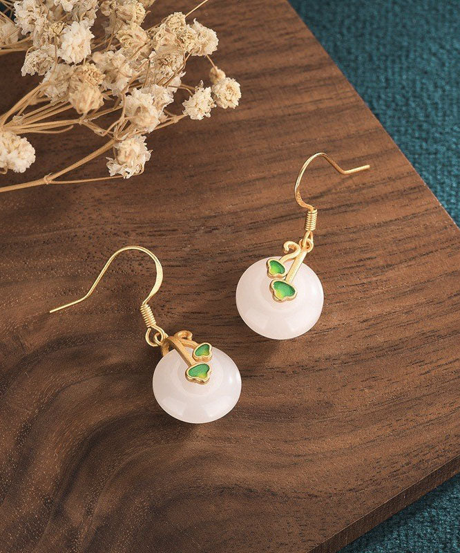 Modern White Jade Cloisonne Enamel Drop Earrings