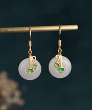 Modern White Jade Cloisonne Enamel Drop Earrings