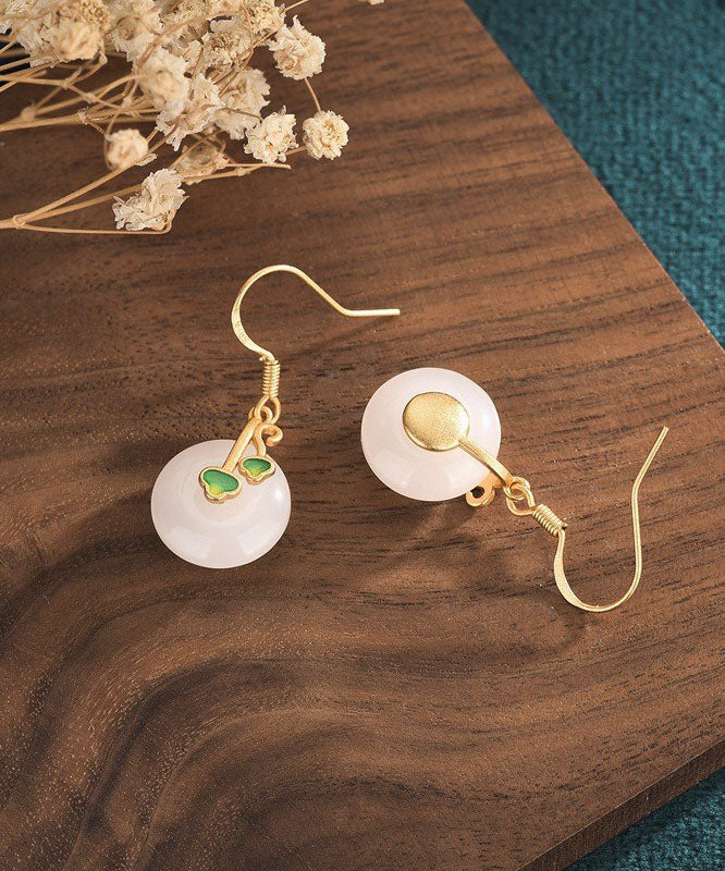 Modern White Jade Cloisonne Enamel Drop Earrings