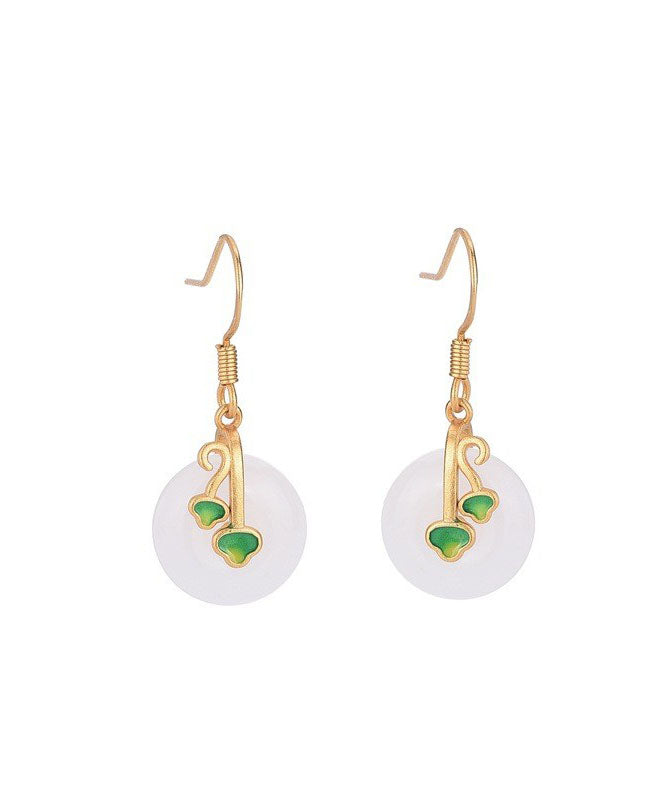 Modern White Jade Cloisonne Enamel Drop Earrings