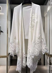 Modern White Lace Embroideried Patchwork Wool Blend Shawl