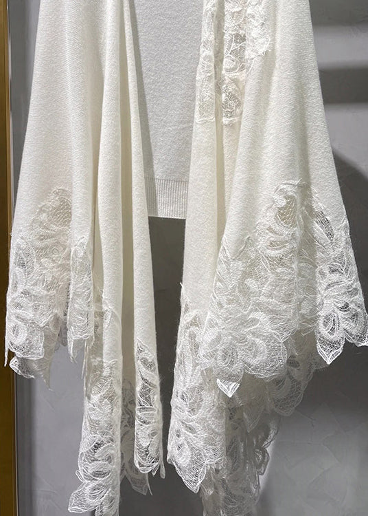 Modern White Lace Embroideried Patchwork Wool Blend Shawl