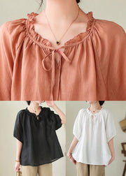 Modern White Lace Up Ruffled Linen Shirts Summer