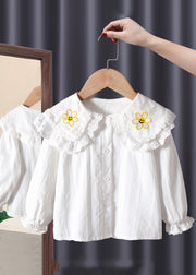 Modern White O-Neck Lace Patchwork Kids Shirt Long Sleeve