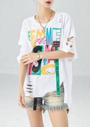 Modern White Oversized Ripped Cotton Beach Vest Summer