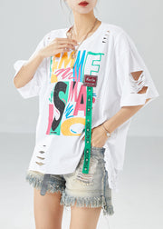 Modern White Oversized Ripped Cotton Beach Vest Summer