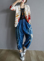 Modern White Oversized Tie Dye Knit Cardigan Winter