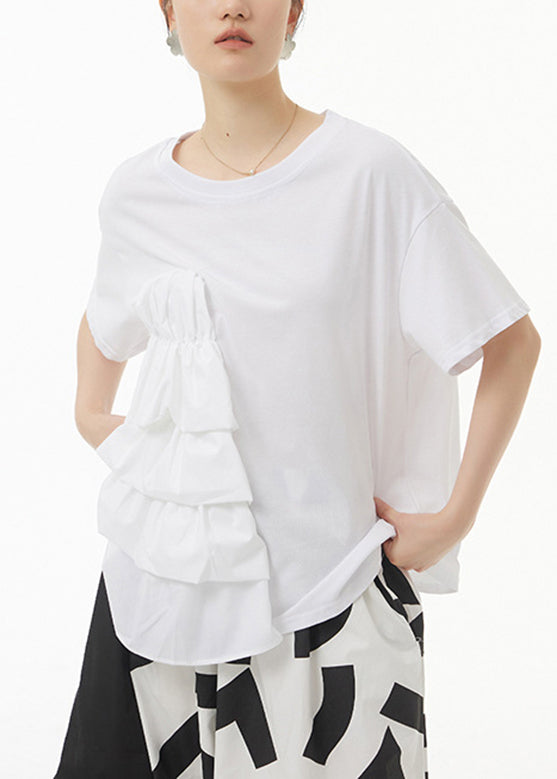 Modern White Patchwork Floral Solid Tops Summer