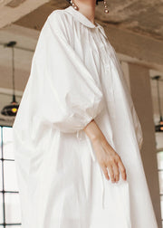 Modern White Peter Pan Collar Button Cotton Long Dress Long Sleeve