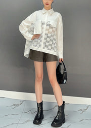 Modern White Peter Pan Collar Patchwork Hollow Out Shirts Spring