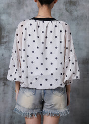 Modern White Print Draping Chiffon Shirt Top Lantern Sleeve