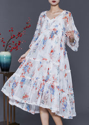 Modern White Print Exra Large Hem Chiffon Long Dresses Spring