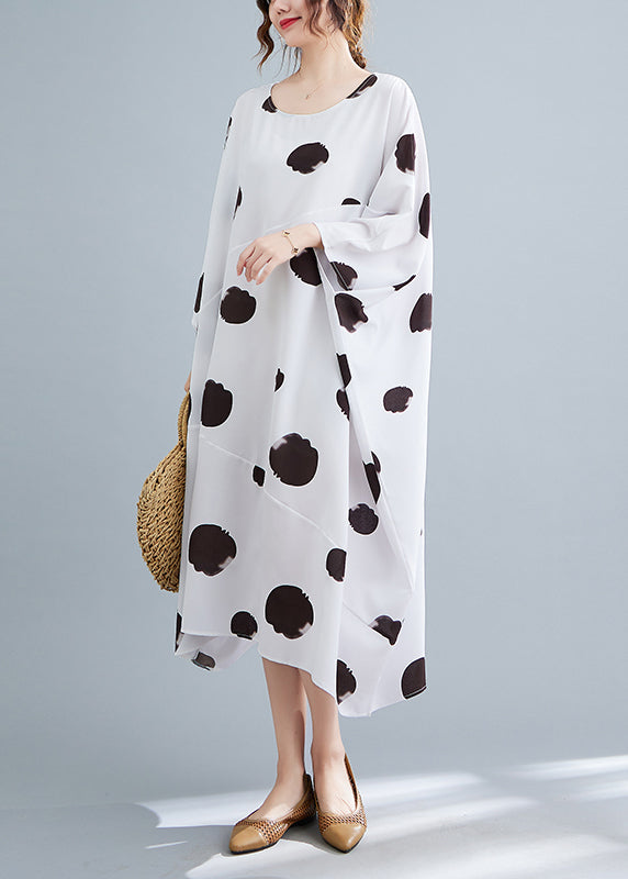 Modern White Print Long Dress Long Sleeve