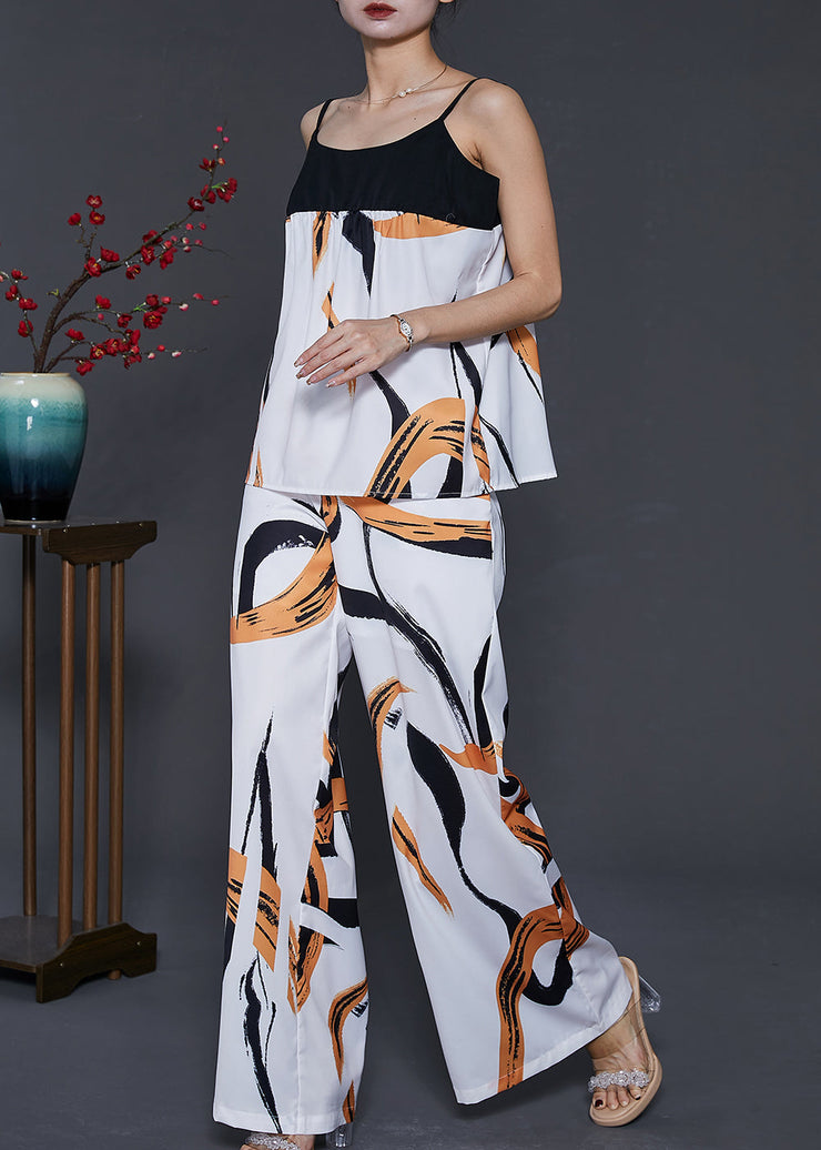 Modern White Print Patchwork Chiffon Two Piece Set Women Clothing Summer