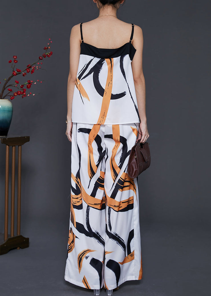 Modern White Print Patchwork Chiffon Two Piece Set Women Clothing Summer