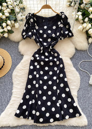 Modern White Puff Sleeve Dot Chiffon Holiday Dress Summer