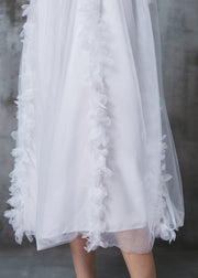 Modern White Ruffled Cold Shoulder Tulle Halter Dress Summer