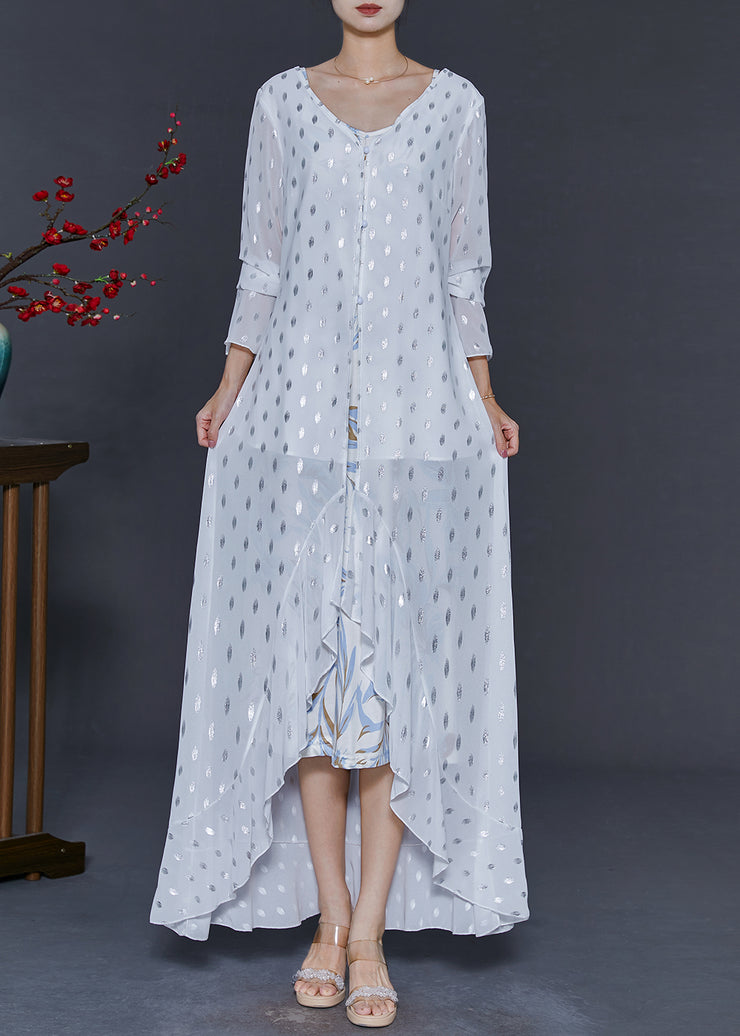 Modern White Sequins Ruffles Chiffon Long Dresses Fall