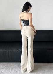 Modern White Serpentine Print Cotton Bell-bottom Trousers Pants Spring