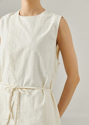 Modern White Side Open Tie Waist Cotton Two Piece Set Summer