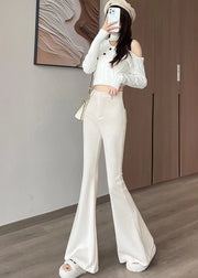 Modern White Silm Fit Cotton Bell-bottom Trousers Spring