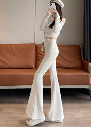 Modern White Silm Fit Cotton Bell-bottom Trousers Spring