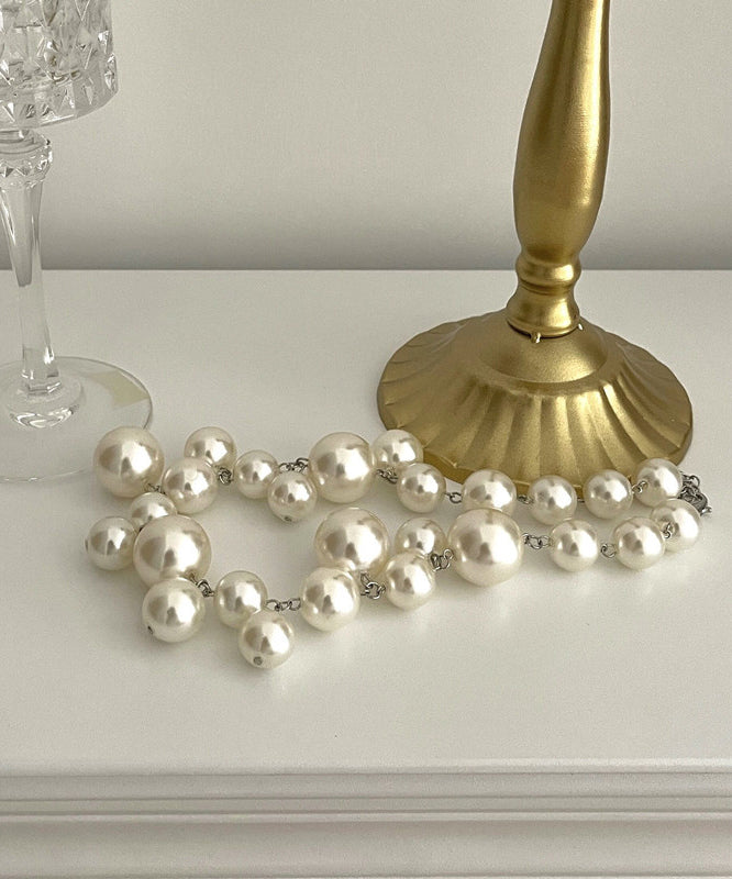 Modern White Stainless Steel Pearl Grapes Beading Princess Necklace