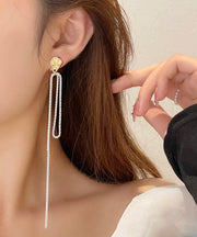 Modern White Sterling Silver Alloy Asymmetric Tassel Drop Earrings