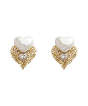 Modern White Sterling Silver Alloy Crystal Love Pearl Stud Earrings