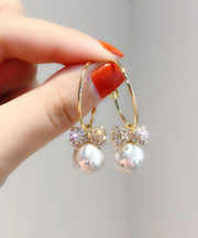 Modern White Sterling Silver Alloy Zircon Pearl Drop Earrings