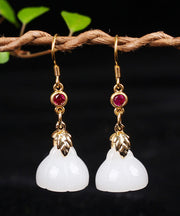 Modern White Sterling Silver Jade Crystal Drop Earrings