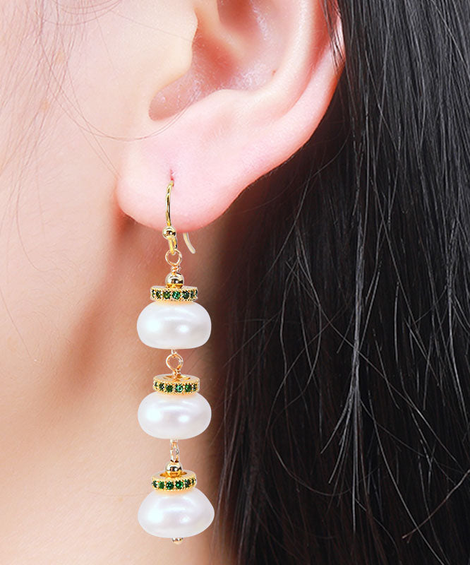 Modern White Sterling Silver Overgild Pearl Lantern Drop Earrings