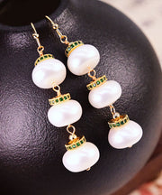 Modern White Sterling Silver Overgild Pearl Lantern Drop Earrings