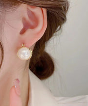 Modern White Sterling Silver Overgild Pearl V Shaped Opening Stud Earrings