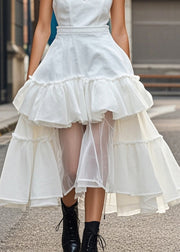 Modern White V Neck Patchwork Organza Denim Dress Summer