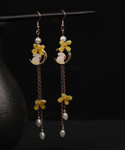 Modern Yellow Copper Overgild Pearl Tassel Agate Coloured Glaze Rabbit Drop Earrings