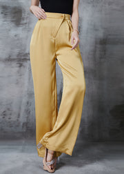 Modern Yellow Draping Silk Straight Pants Spring