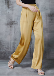 Modern Yellow Draping Silk Straight Pants Spring