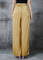 Modern Yellow Draping Silk Straight Pants Spring