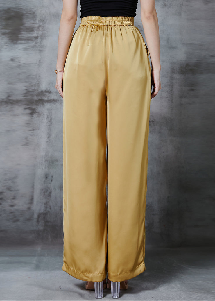 Modern Yellow Draping Silk Straight Pants Spring